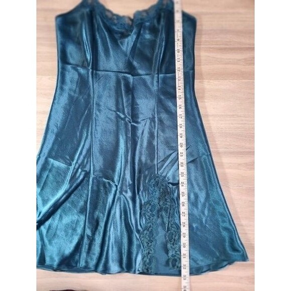 Intimate Moods Teal Satin Nightgown Size S Lace Trim Slip Dress with Hanger - Picture 6 of 6